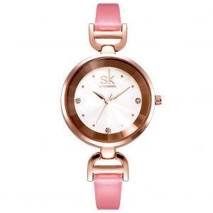 Montre A Quartz Decontractee Sk Pour Femme, Cadran Rond, Strass, Fine (Rose) - Neuf