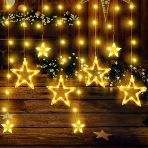 Kal-Guirlande Lumineuse Intérieur Extérieur 138 Led Etoiles Rideau Lumineux 8 Modes Ip44 Étanche Chaine De Lampe Pour Chambre Fenêtre Jardin Terrasse Balcon - Neuf