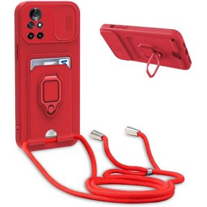 Kal-Coque Avec Cordon Pour Huawei Nova 8i / Honor 50 Lite,Collier Pour Étui Colliers De Cellulaire Réglable Corde Silicone Souple Case,Protection De La Caméra,Support,Porte Cartes - Rouge - Neuf