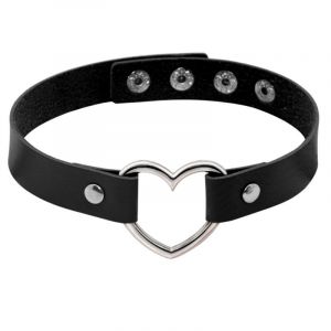 Collier Ras Du Cou Et Collier Kawaii Noir Réglable, Collier Esthétique En Cuir Pu Et Alliage De Qualité Supérieure, Joli Collier Ras Du Cou Et Collier Avec Pendentif En Forme De C?ur Pour Femme - Neuf
