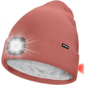 Unisexe 8 Led Bonnet Lampe Frontale,Usb Rechargeable Rouge Feu Arrière Clignotant Chapeau De Course Lumière Chaud Polaire Doublée Tricot Bonnet Cadeaux Pour Hommes Et Femmes - Neuf