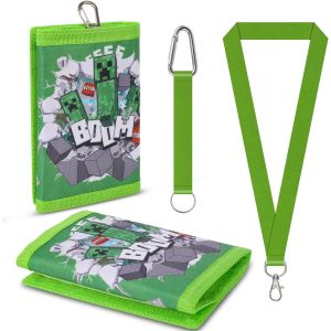 Miner Video Game Wallet for Boys, Kids Purse, Boys Purse, Kids Wallet, Kids Coin Purse, Birthday Gift, Back to School, Green, Contemporary - Neuf