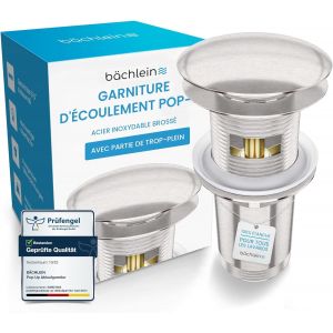 TUEJ-Bonde Universelle Avec Trop-Plein Pour Lavabo Et Évier U2013 Valve Pop-Up Inox Brossé U2013 3 Joints Pour Lavabos De Tous Genres Inclus, Valve D`Écoulement Bonde-Montage Avec Mode D`Emploi - Neuf