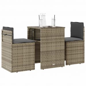 Prolenta Premium - Ensemble De Bistro 3 Pcs Avec Coussins Gris R&eacute;sine Tress&eacute;e - Neuf