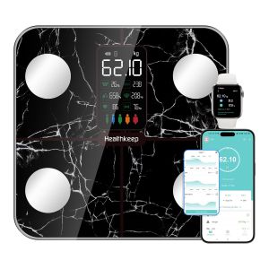 Healthkeep Balance P&egrave;se Personne Balance Connect&eacute;e Imp&eacute;dancem&egrave;tre Avec Affichage Va 15 Donn&eacute;es Corporelles Et Fr&eacute;quence Cardiaque Pour App Andriod Et Ios Max. 180kg/400lb, Marbre Noir - Neuf
