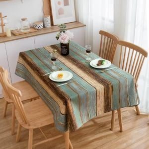 Sjzg-Nappe Rectangulaire Anti Tache Effet Lin Salle &Agrave; Manger Nappe Int&eacute;rieur Impermeable Decoration De La Table Lin Clair Nappe De Table 140 X 180 Cm Nappe Ray&eacute;e Bois Vert Lavable Pour D&eacute;coration De - Neuf