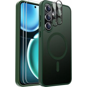 ELVORIX-pour Samsung Galaxy S24 FE Coque Magn&eacute;tique Antichoc, Compatible avec MagSafe, avec Protecteur d'&Eacute;cran X2 + Protecteur d'Objectif de Cam&eacute;ra X2, Coque Translucide Anti-Empreintes pour Samsung - Neuf
