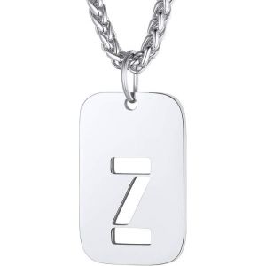 Kal-Plaque Militaire Personnalisable Pendentif Identi Femme Collier Homme Lettre Initial A-Z Pr&eacute;nom Gravure Acier Inoxydable Chaine Argent&eacute;/Plaque Or-Bijoux Cadeau No&euml;l F&ecirc;tes Des M&egrave;res P&egrave;res - Neuf