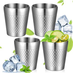 Sjzg-4 Pi&egrave;ces Tasses &Agrave; Boire En Acier Inoxydable, 300 Ml Ensemble De Tasses En Acier Inoxydable, Tasses &Agrave; Caf&eacute; &Agrave; Double Paroi Isotherme, Tasse M&eacute;tallique Incassable Empilables(Argent) - Neuf