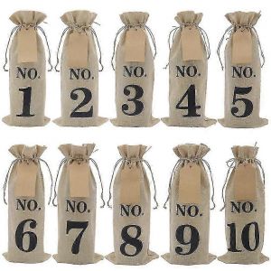 10pcs De La Toile De Jute De Vin Sacs Avec Des Balises Pour La D&eacute;gustation &Agrave; L'aveugle, Num&eacute;rot&eacute;s De Hesse En Tissu De Verre De La Bouteille De Don B - Neuf