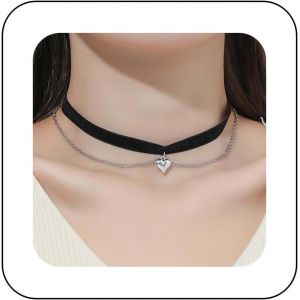 Collier Ras Du Cou Gothique En Velours Noir Collier Pendentif Coeur Vintage En Argent Cha&icirc;ne Punk Collier Pendentif Coeur Superpos&eacute; Collier Noir Bijoux Pour Femmes Et Filles[Col9220682] - Neuf