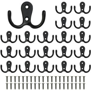 20 Pi&egrave;ces Crochets Doubles Crochets &agrave; Double Griffe Pour Manteaux Pat&egrave;re Crochet de Manteau R&eacute;tro Crochet de Manteau Pat&egrave;re R&eacute;tro en M&eacute;tal avec 40 vis pour Salle de Bain Cuisine &eacute;tag&egrave;res Noir - Neuf