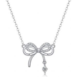 Collier Noeud Papillon Femme Argent 925 Pendentif Noeud Zirconium Brillant Ras De Cou Cristal Cha&icirc;ne N?Ud Papillon Cadeau Bijoux Collier Argent Pour Femme Fille - Neuf