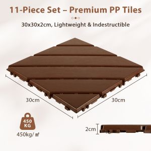 11 Pcs&iquest;1&iquest;&iquest; Rev&ecirc;tement De Sol Terrasse 30x30 Cm &iquest; Dalles Plastiques Durables Et Antid&eacute;rapantes Marron - Neuf