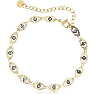 Eryi-Bracelet Pour Femme Doré Avec Pendentifs Nazar Boncuk - Bracelet De Perles En Acier Inoxydable Chirurgical - 17 + 4 Cm - Hypoallergénique - Bijou Imperméable - Bijou Bohème Pour Femme - Neuf