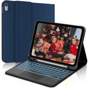 Clavier Pour Ipad 10e Génération Et Ipad 11 Ème Generation A16 Avec Pavé Tactile, (10.9"" 2022/11 Pouces 2025), Étui Keyboard Rétroéclairage Bluetooth Magnétique Détachable Azerty, Bleu Foncé[Z347] - Neuf