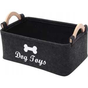 Kalanka-Panier De Rangement Pour Jouets Pour Chat Chien Panier Jouet Chien 38x25x18cm Gris Fonc&eacute; Bo&icirc;te De Rangement Avec Manche En Bois Rangementbox Pour Jouets Pour Chat Chien V&ecirc;tements Bo&icirc;te De Ran - Neuf