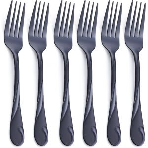 Kalanka-Ensemble De Fourchettes &Agrave; D&icirc;ner Noires, 19,8 Cm Fourchettes De Table En Acier Inoxydable Noir Brillant, Ensemble De 6 - Lavable Au Lave-Vaisselle - Neuf