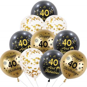 Decoration Anniversaire 40 ans,15pcs 12"" 40 Ans Décoration Anniversaire de Fête en Noir Or,Ballon Anniversaire Kit Ballon Noir Or,Deco Anniversaire pour 40 ans Anniversaire Garcon Fille Femme Homme - Neuf