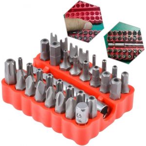 CHECARZHN--NO1-33 Pièces Tête De Tournevis, Kit De Foret Hexagonal À Vis De Sécurité Inviolable Avec Support De Tête De Foret D'Extension Magnétique, Kit De Tournevis Métrique 1/4"" - Boîte Rouge - Neuf