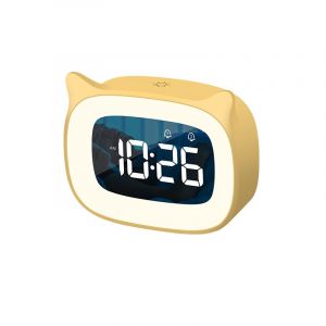 Réveil numérique pour enfants, réveil lumineux, veilleuse LED, horloge de bureau à tic-tac, cadeau d'anniversaire pour garçons et filles, jaune - Neuf
