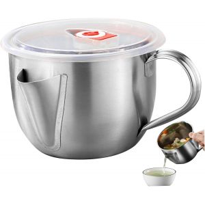 Pot s&eacute;parateur de graisse 1 L en acier inoxydable de qualit&eacute; alimentaire avec couvercle et poign&eacute;e, 2 sorties, r&eacute;cipient &agrave; graisse pour bacon pour ustensiles de cuisine - Neuf