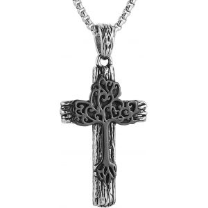 Kal-Collier Rétro En Acier Inoxydable Avec Pendentif En Forme De Croix Arbre De Vie Pour Homme - Neuf