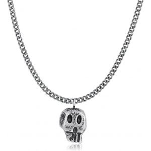 Kal-Collier Pour Homme Avec Motif De Tête De Mort. Pendentif Pour Homme En Acier Plaqué En Or Ou En Argent Idéal Comme Cadeau... Bijoux - Neuf