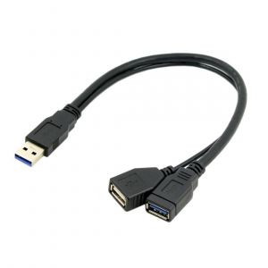 Cy Câble d'Extension Y de Données et d'Alimentation - Câble USB 3.0 Mâle vers 2 câbles USB Femelles - Pour Disque Dur Mobile - 6,3 cm - Noir - Neuf