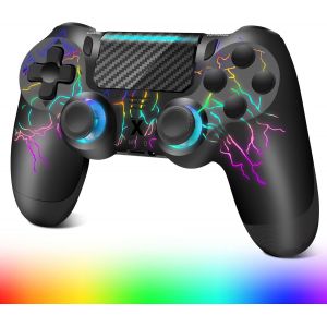 Manette Sans Fil Pour Ps-4, Design Craquel&eacute; Avec Lumi&egrave;re Rvb, Batterie 1000 Mah, Prise Audio 3,5 Mm, Manette De Jeu Avec Double Vibration/Capteur Gyroscopique 6 Axes/Panneau Tactile, Contr&ocirc;leur Pour - Neuf