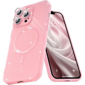 Sjzg-Coque Magn&eacute;tique Pour Iphone 15 Pro Etui &Agrave; Paillettes Brillant Compatible Avec Magsafe Charge Sans Fil Housse De Protection Antichoc Pour Appareil Photo Glitter Silicone Tpu Souple,Rose - Neuf