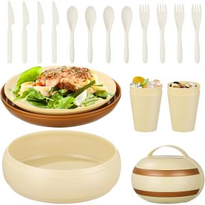 Ulteronixshop-Lot De 21 Assiettes Et Bols De Camping Pour 4 Personnes, Vaisselle De Pique-Nique Avec Assiettes, Bols, Tasses Et Couverts, Ensemble D'assiettes Portables Pour Pique-Nique, Randonn&eacute;e, V - Neuf