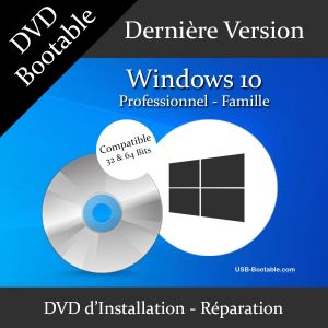 DVD Bootable Windows 10 PRO/Famille + Guide PDF d'utilisation - Installation/Réparation/Mise à niveau - Compatible tout PC - Dernière version officielle - Neuf