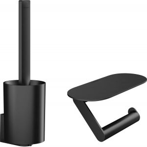 Kal-Wallstoris - Ensemble D'accessoires Pour Les Toilettes Sans Percage 2 Pièces, Porte-Papier Wc, Porte-Brosse Wc, Accessoire Salle De Bain, Noir Mat , 27969670 - Neuf