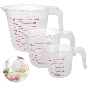 Lot De 3 Tasses À Mesurer En Plastique (1 000 Ml, 500 Ml, 250 Ml), Graduées Avec Poignée, Pour La Cuisine Et Le Laboratoire - Neuf