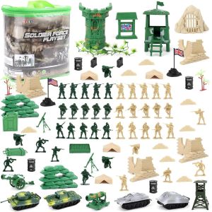 SANSH-Ensemble de Jeu Militaire de 100 pièces avec Soldats Miniatures; Personnages Militaires; réservoirs; Avions; Drapeaux; Accessoires de Transport et de Combat - Neuf