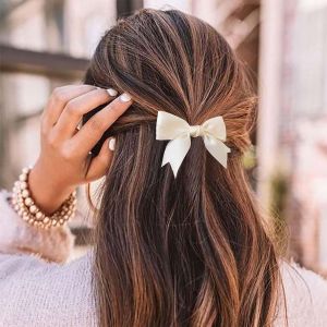 Kal-Barrette De Noeud De Cheveux Vintage Barrette De Noeud De Satin Blanc Barrette De Noeud De Soie Accessoires De Cheveux Petite Barrette De Noeud De Nervure Pour Femme Coiffure - Neuf