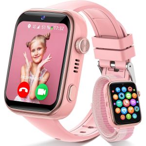 4G Montre Connect&eacute;e Enfants, IP68 &Eacute;tanche Montre Telephone Enfant avec Appels, Appels Vid&eacute;o, Chat Vocal, WhatsApp, Wi-FI, GPS, SOS, Mode &Eacute;cole, Podom&egrave;tre, Dormir Smartwatch pour Filles et Gar&ccedil;ons Rose - Neuf