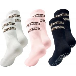 Lot De 3 Paires De Chaussettes De Pilates, Chaussettes De Yoga 35-38, Antid&eacute;rapantes Pour Femme, Motif L&eacute;opard Pour Femme, Chaussettes Stoppeurs, R&eacute;formateurs De Pilates - Neuf