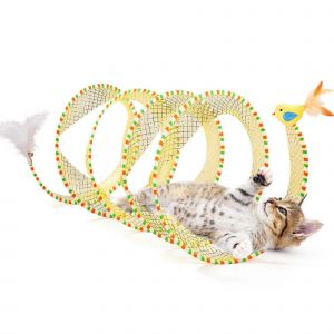 Spiral Tunnel Jouet De Chat De 20 Pouces Pliable Printemps Tunnel Avec La Plume Et De Bell Pour Les Chats D'int&eacute;rieur Et Les Chatons - Neuf