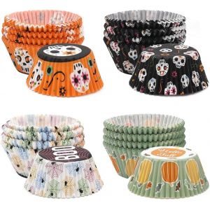Jexnovashop-400 Pi&egrave;ces Cassette Muffins Papier Th&egrave;me Halloween Caissettes Cupcake Squelette Citrouille Et Araign&eacute;e Motif Moule Papier Muffin Pour Cupcake Desserts P&acirc;tisserie - Neuf