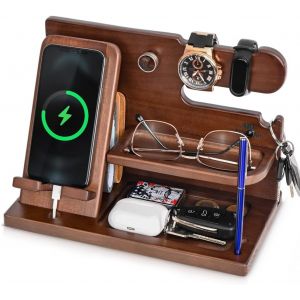 Station d'accueil de t&eacute;l&eacute;phone en Bois pour Homme Accessoires de Bureau et Organisateur d'espace de Travail Organiseur de Table de Nuit Cadeau d'anniversaire pour Homme ou Papa Id&eacute;e - Neuf