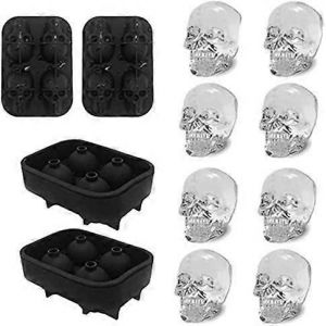 3D Skull Ice Mold-2Pack,Moule en silicone à libération facile,8 Crâne de glace mignon et drôle pour le whisky,Cocktails - Neuf