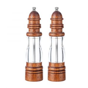 Moulins à poivre et à sel, ensemble de moulins à poivre et à sel, salières et poivrières en bois, moulin à épices manuel, réglable avec moulin à épices en céramique, lot de 2 (8 pouces) - Neuf