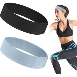 Slep-Lot De 2 Bandeau Cheveux Femme Sport,Antid&eacute;rapant Headband,&Eacute;lastique Bandeaux Fitness,Unisexe Bandeaux De Course Pour Yoga, Fitness, Course,Cyclisme&iquest;Noir+Bleu&iquest; - Neuf