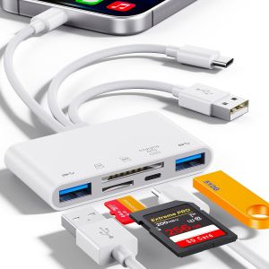 Lecteur de Carte m&iquest;&iquest;moire 5 en 1, Adaptateur USB OTG et Lecteur de Carte SD pour iPhone/iPad, appareils USB C et USB A avec emplacements pour Carte Micro SD et SD, Prend en Charge SDHC/SDXC(White) - Neuf