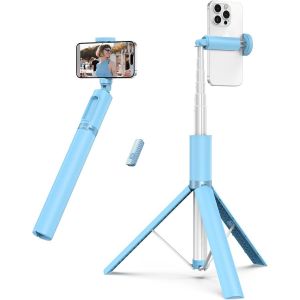 Cai-Perche Selfie 140cm,Perche A Selfie Avec Télécommande Bluetooth Rechargeable,Trépied Selfie Stick En Aluminium Extensible,Compatible Avec Téléphones Iphone,Samsung Et Android-Bleu - Neuf