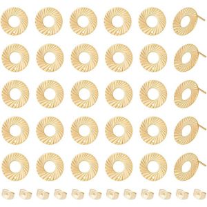 Meimie-30 Pcs Boucles D'oreilles À Clou Acier Inoxydable Donut Boucles D'oreilles Avec Trou Et Dos De Boucles D'oreilles Doré Hypoallergéniquemétal Post Creux Boucles D'oreilles De Bijoux Diy - Neuf