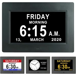 7 Pouces LCD Horloge Num&eacute;rique Calendrier avec Date Jour Et Heure Horloge Non-Abr&eacute;g&eacute;e Auto Dimming 8 Langues HD Display Rappel pour Alzheimer Les Personnes &acirc;g&eacute;es et Les Enfants (Noir) - Neuf