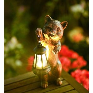 Chat extérieur de Jardin Statue: Solaire Décor de Jardin à LED Lanterne Patio Cour Pelouse Décorations Amoureux de Chat Cadeaux pour les Femmes - Neuf